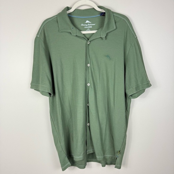 Tommy Bahama IslandZONE Button Up Top Mens Large Collared Green Pima Cotton - Picture 6 of 6